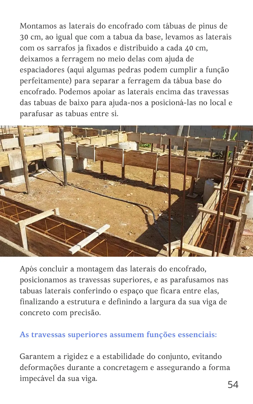 Laterais do encofrado e uso dos espaçadores